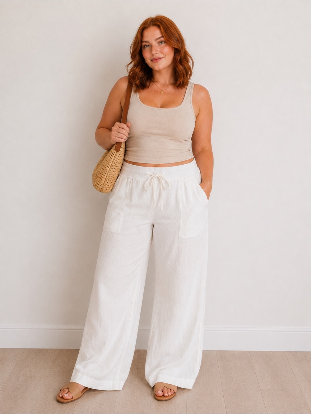 Urban Outfitters Off-White Wide-Leg Drawstring Pants XL NWT